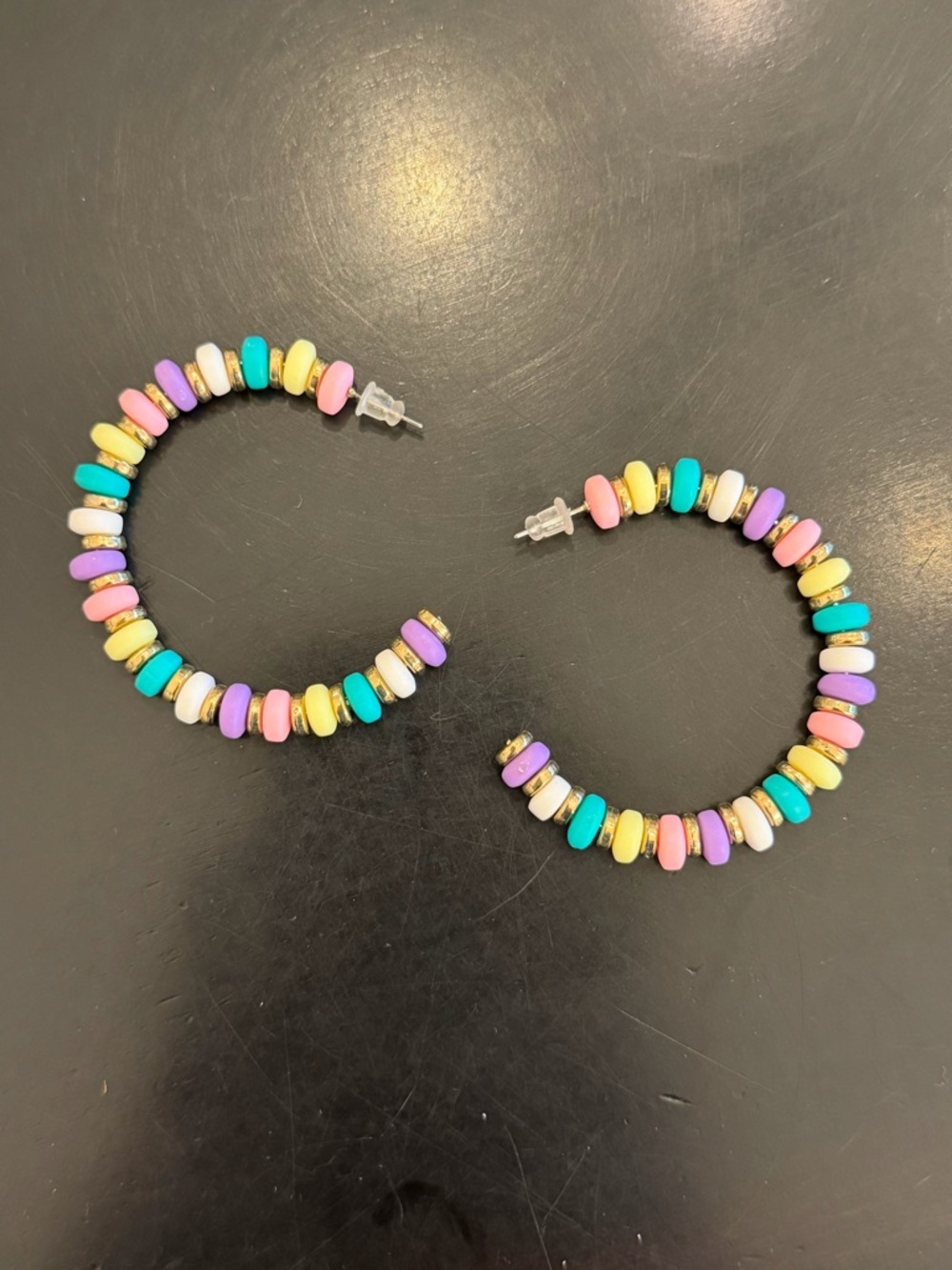 Colorful Pastel Beaded Hoop Earrings - Multicolor